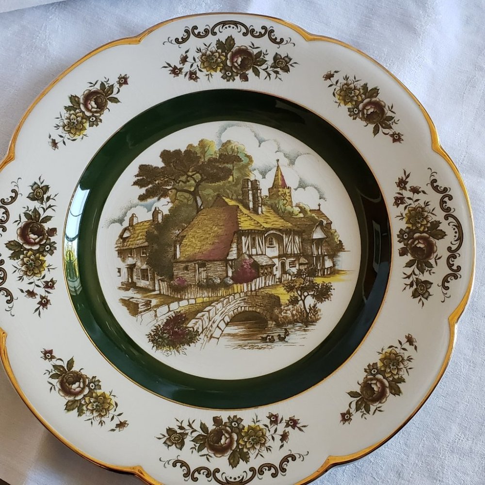 Vintage Ascot Service Plate English Plate, Cottage scene